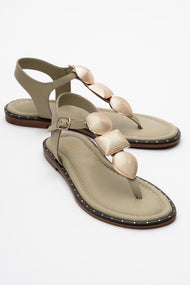 Giulia - Green Leather Flat Sandal (Women)
