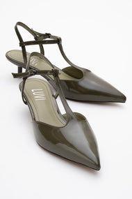 Asher - Khaki Pointed Toe Backless Short Heel Shoe (Women)