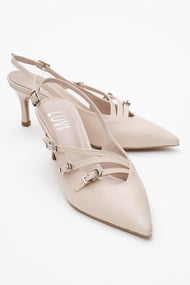 Magra Beige Cilt Pointed-Toe Slingback Stiletto (Women)