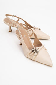 Woss - Beige Belt-Detail Heeled Shoe (Women)
