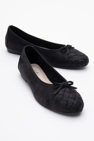 03 - Black Glitter Genuine Leather Ballet Flat (Women)