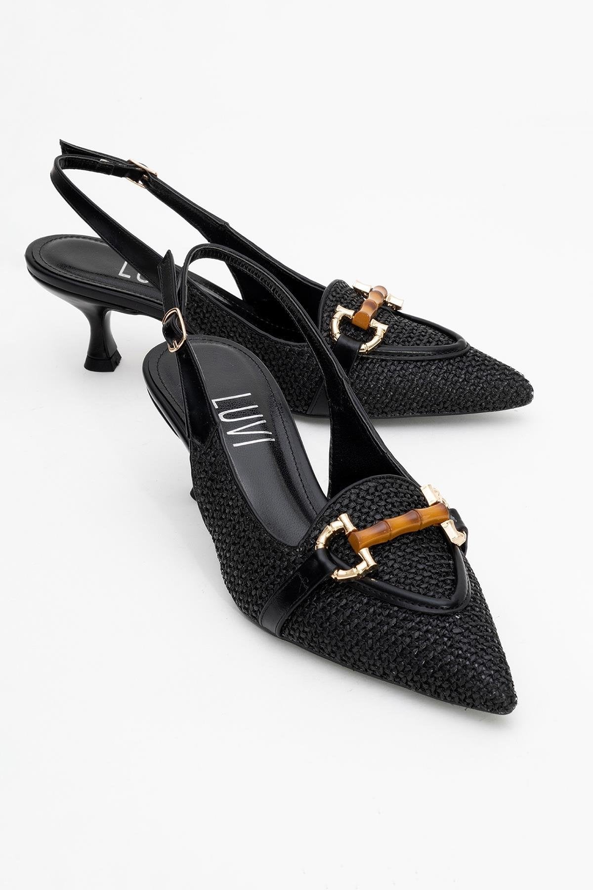 Osca - Black Pointed Toe Buckled Slingback Stiletto Pump (Women)