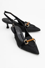 Osca - Black Pointed Toe Buckled Slingback Stiletto Pump (Women)