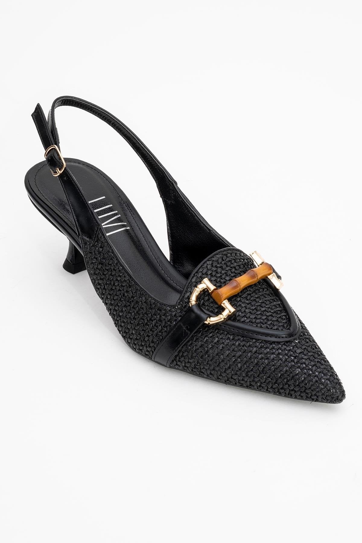 Osca - Black Pointed Toe Buckled Slingback Stiletto Pump (Women)