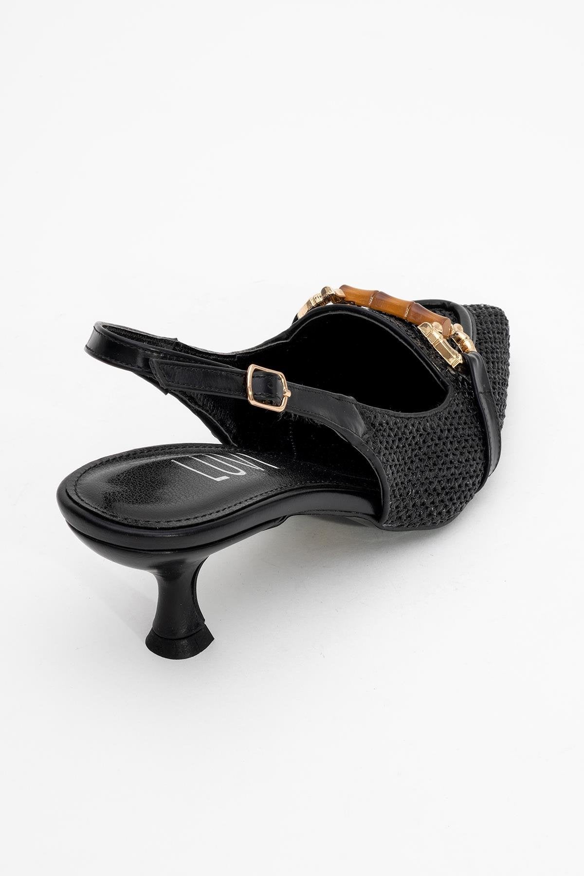 Osca - Black Pointed Toe Buckled Slingback Stiletto Pump (Women)