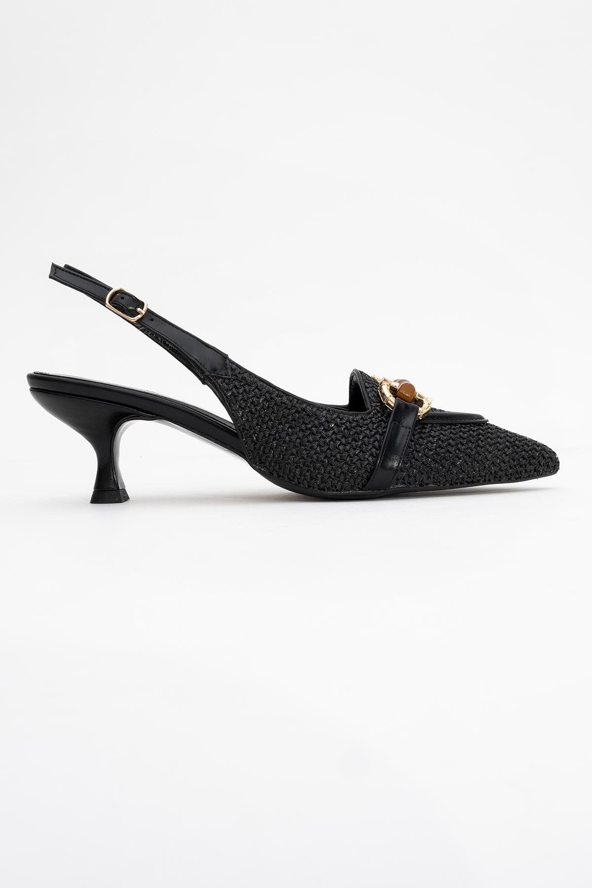 Osca - Black Pointed Toe Buckled Slingback Stiletto Pump (Women)
