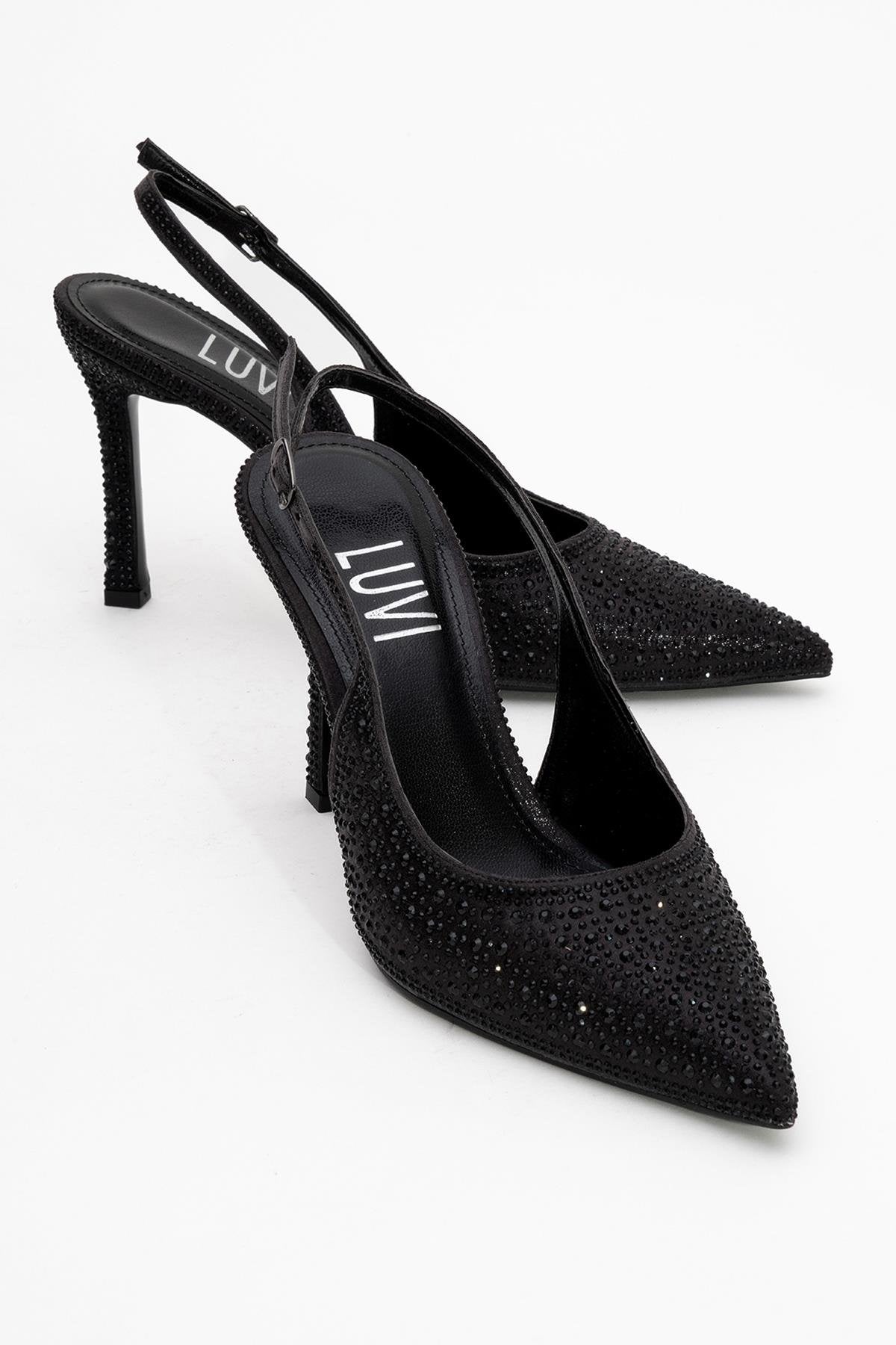 Roya - Black Jeweled Pointed Toe Stiletto (Women)