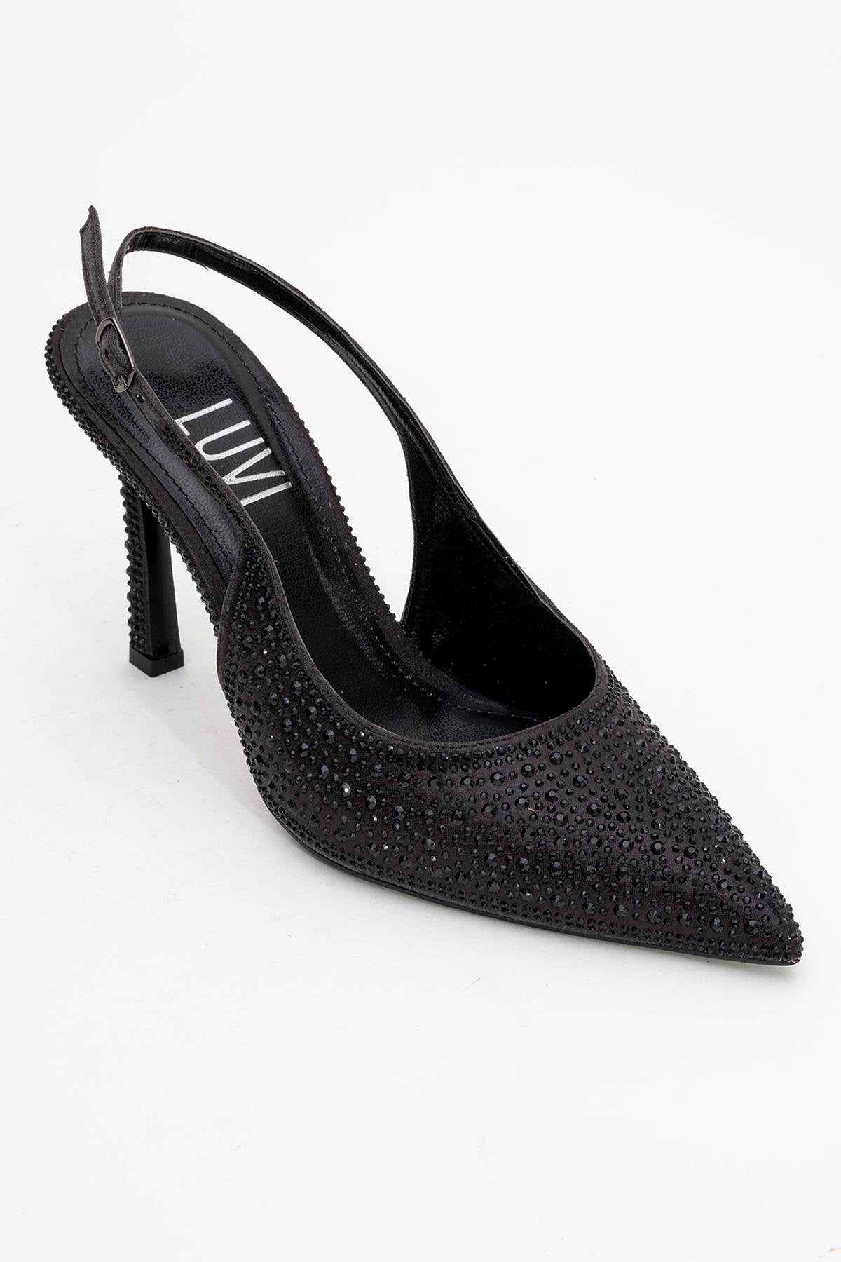 Roya - Black Jeweled Pointed Toe Stiletto (Women)