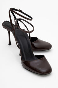 Blues - Brown Patent Round Toe Ankle-Tie High Heel (Women)