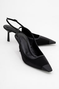 Alive - Black Satin Matte Toe Detail Heeled Shoe (Women)