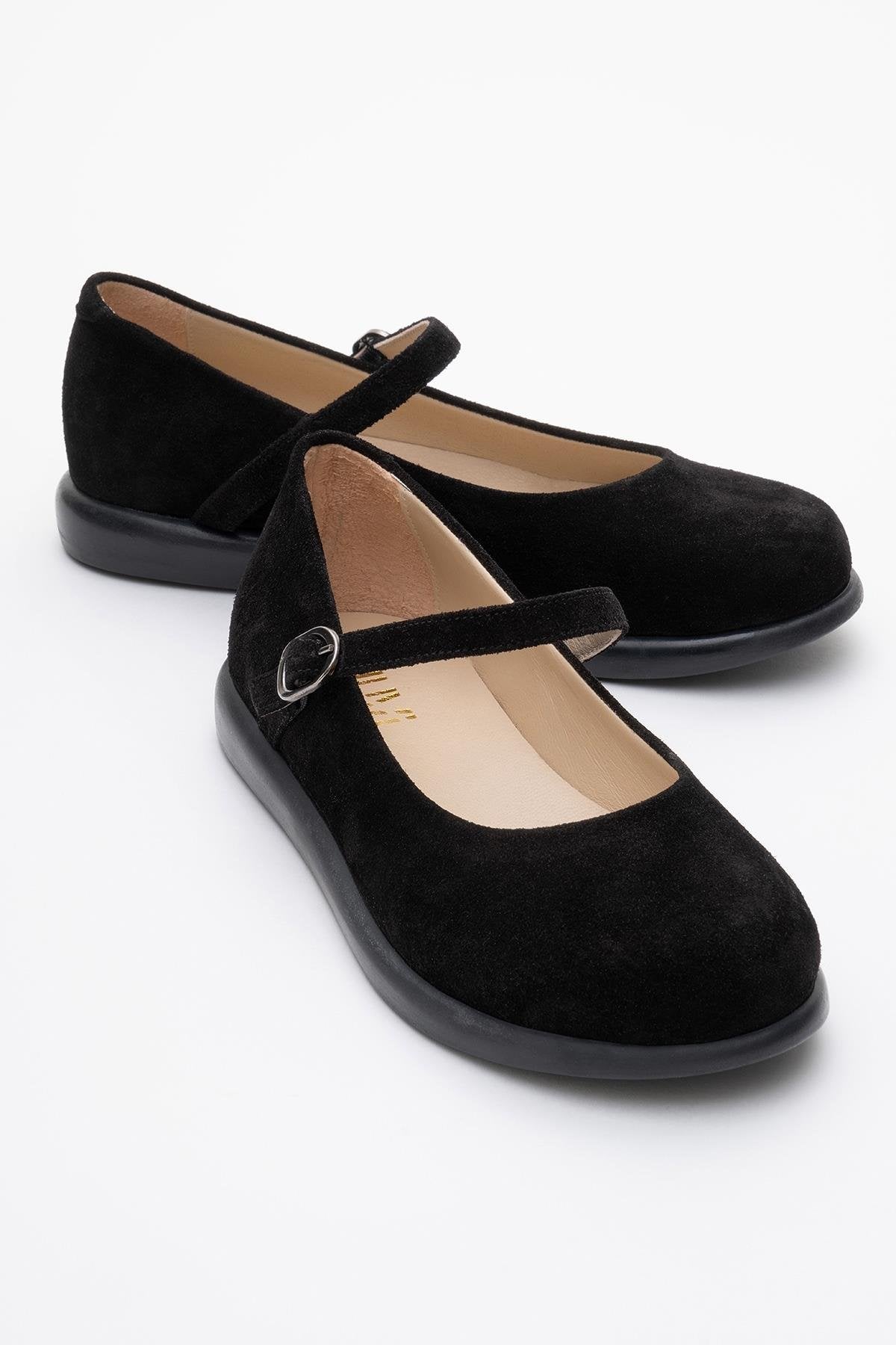 ANISA Black Suede Leather Strap Flat (Women)
