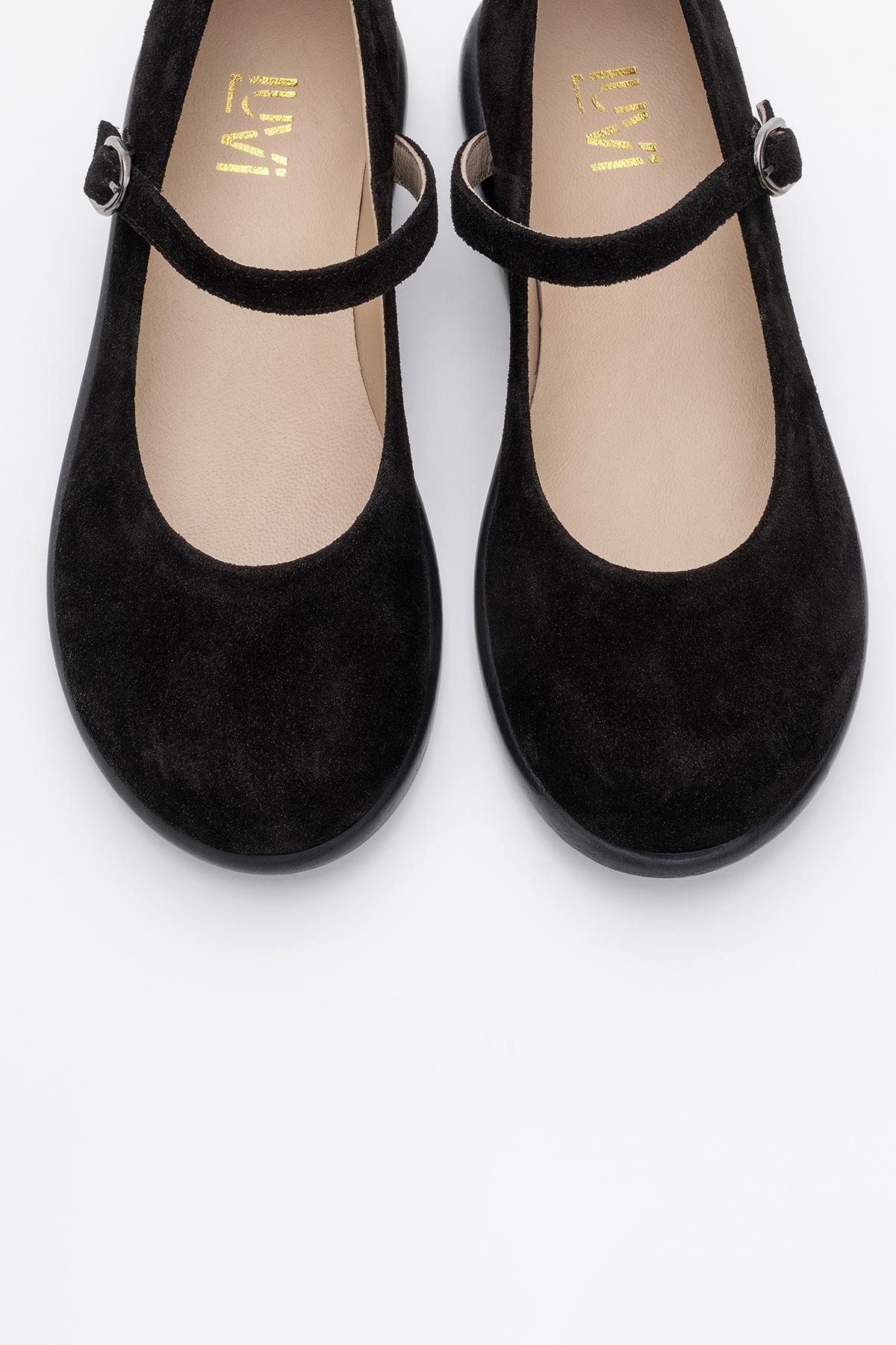 ANISA Black Suede Leather Strap Flat (Women)