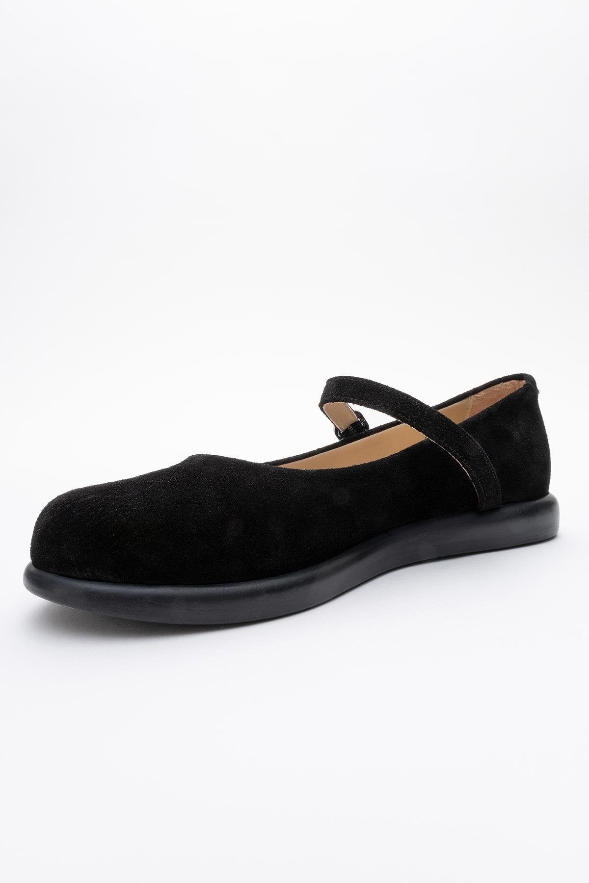 ANISA Black Suede Leather Strap Flat (Women)