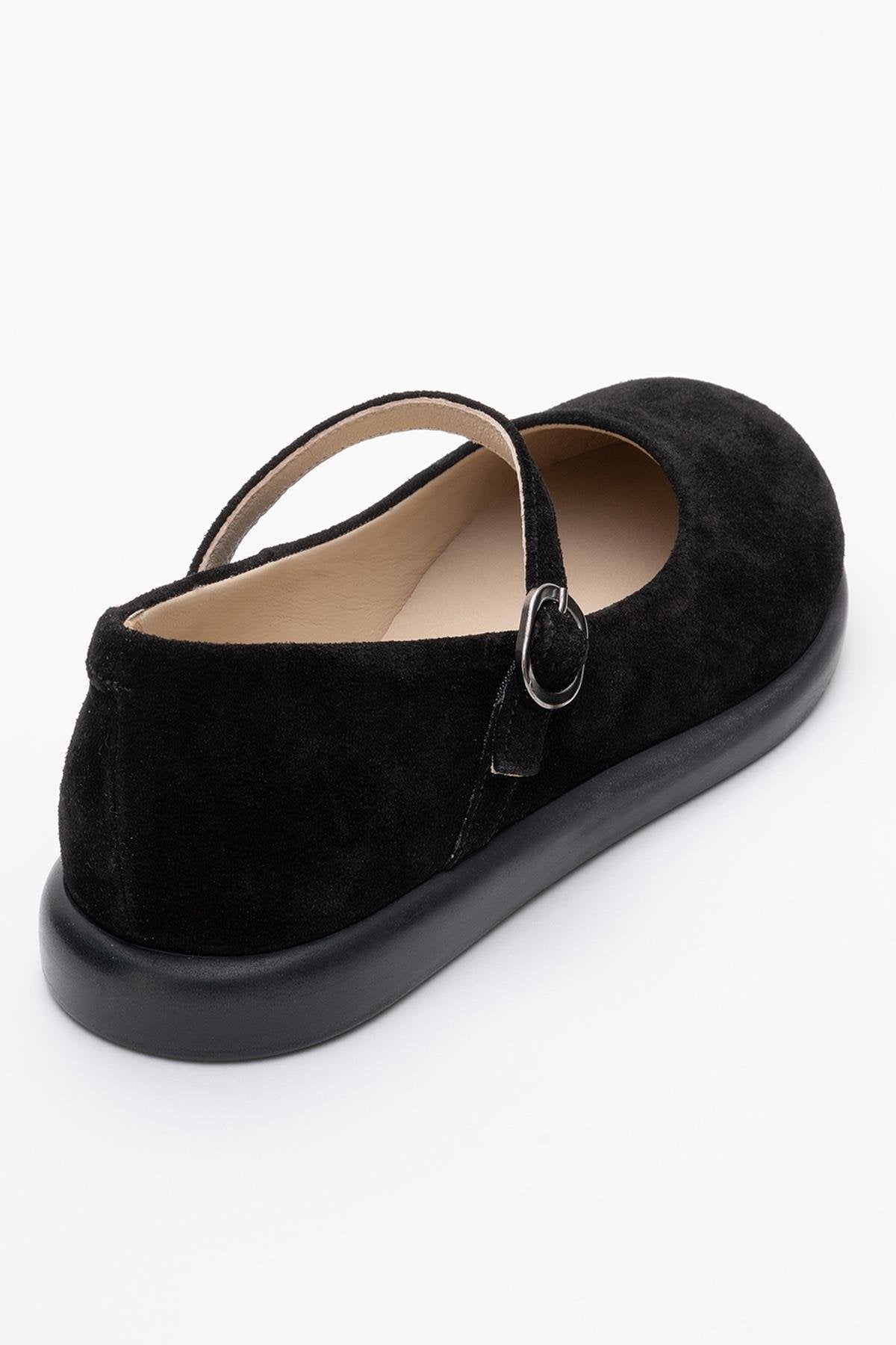 ANISA Black Suede Leather Strap Flat (Women)