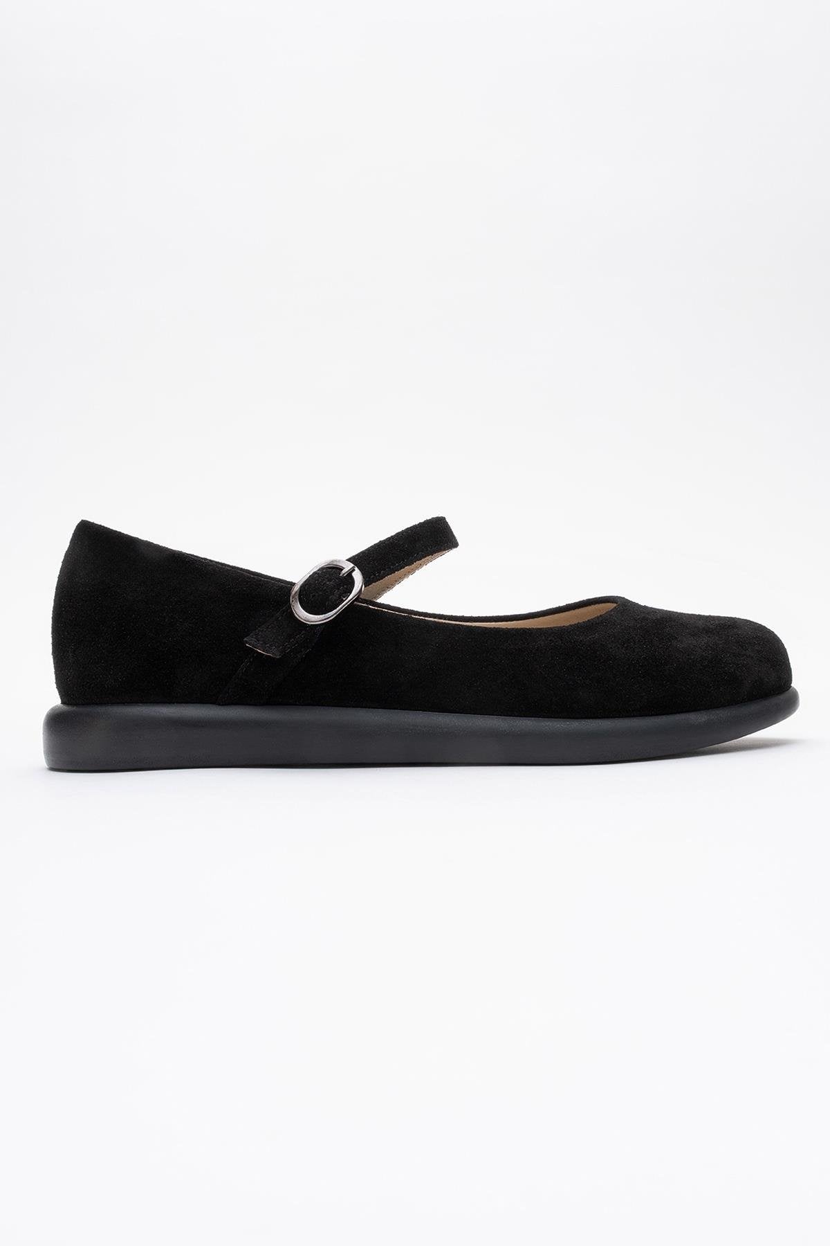 ANISA Black Suede Leather Strap Flat (Women)