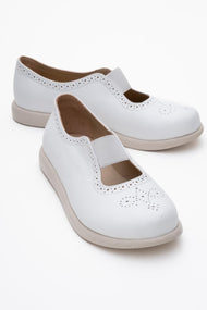 CHELLE White Elastic Leather Flat (Women)