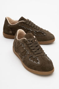 Shiva - Emerald Green Suede Leather Sneakers (Women)