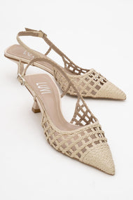 Heaven - Beige Knitted Open-Back Slingback Low Heel Shoe (Women)