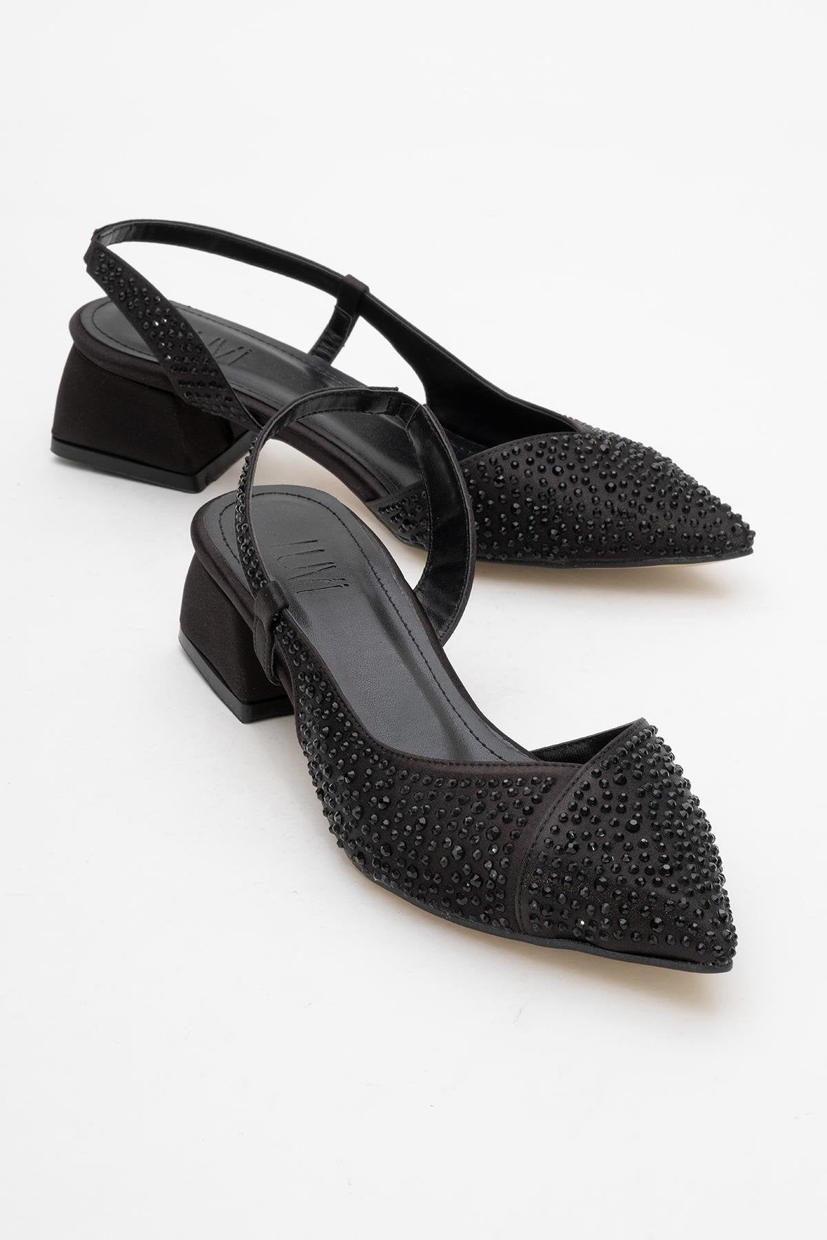 Sella - Black Jeweled Low Heel Shoe (Women)