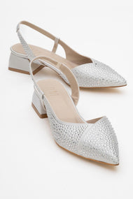Sella - Silver Jeweled Low Heel Shoe (Women)