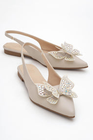 Oriol - Beige Pointed Toe Open-Back Ballet Flat (Women)