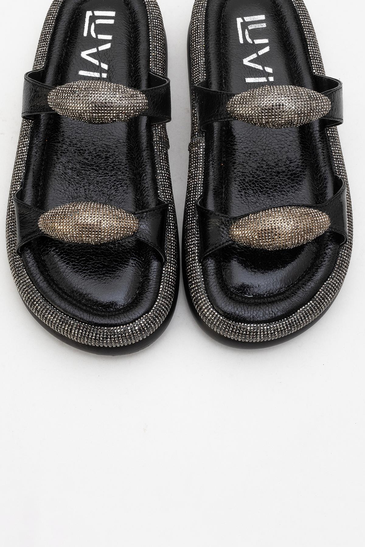 Finery Black Embellished Platform Slide (Women)