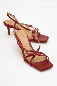 Chaka - Red Buckled Square Toe Heeled Sandal (Women)