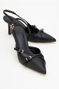 Biana - Black Buckle Pointed Toe Pump (Women)