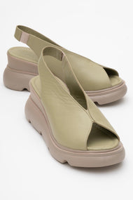 Sam Green Leather Platform Slide (Women)