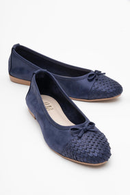02 - Navy Glitter Genuine Leather Ballet Flat (Women)