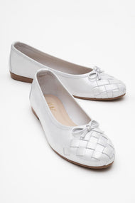 03 - White Glitter Genuine Leather Ballet Flat (Women)