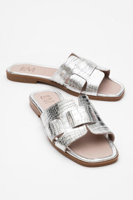 Notre - Silver Leather Slide Sandal (Women)