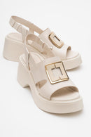 Lucia Beige Leather Buckle Platform Sandal (Women)