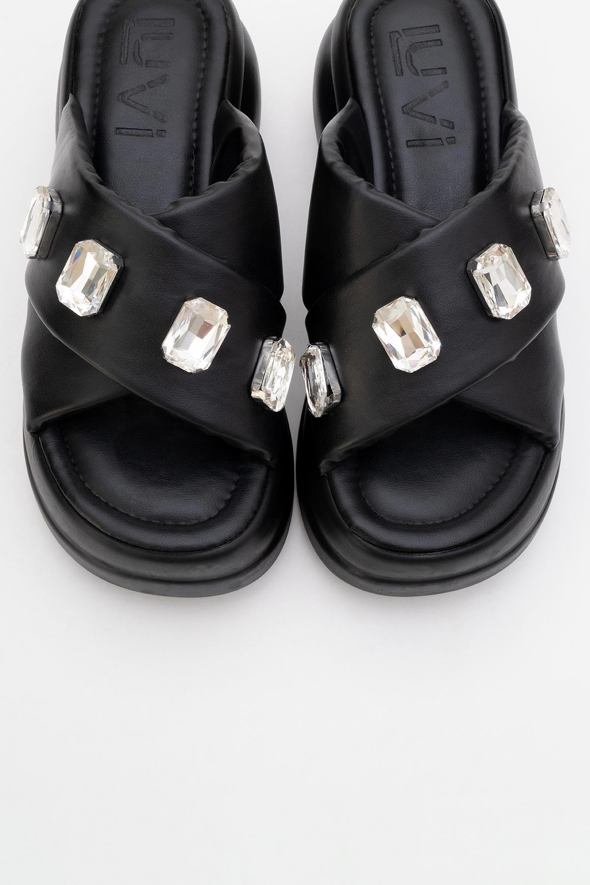 Giev - Black Jeweled Platform Slide (Women)