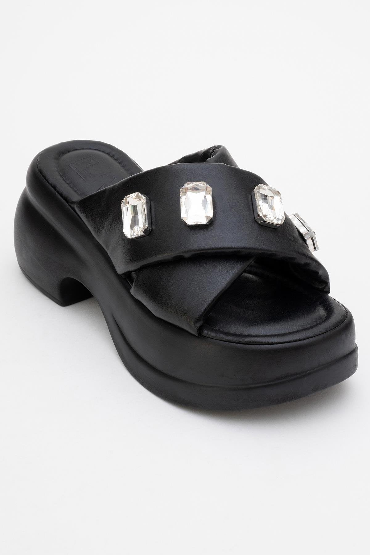 Giev - Black Jeweled Platform Slide (Women)