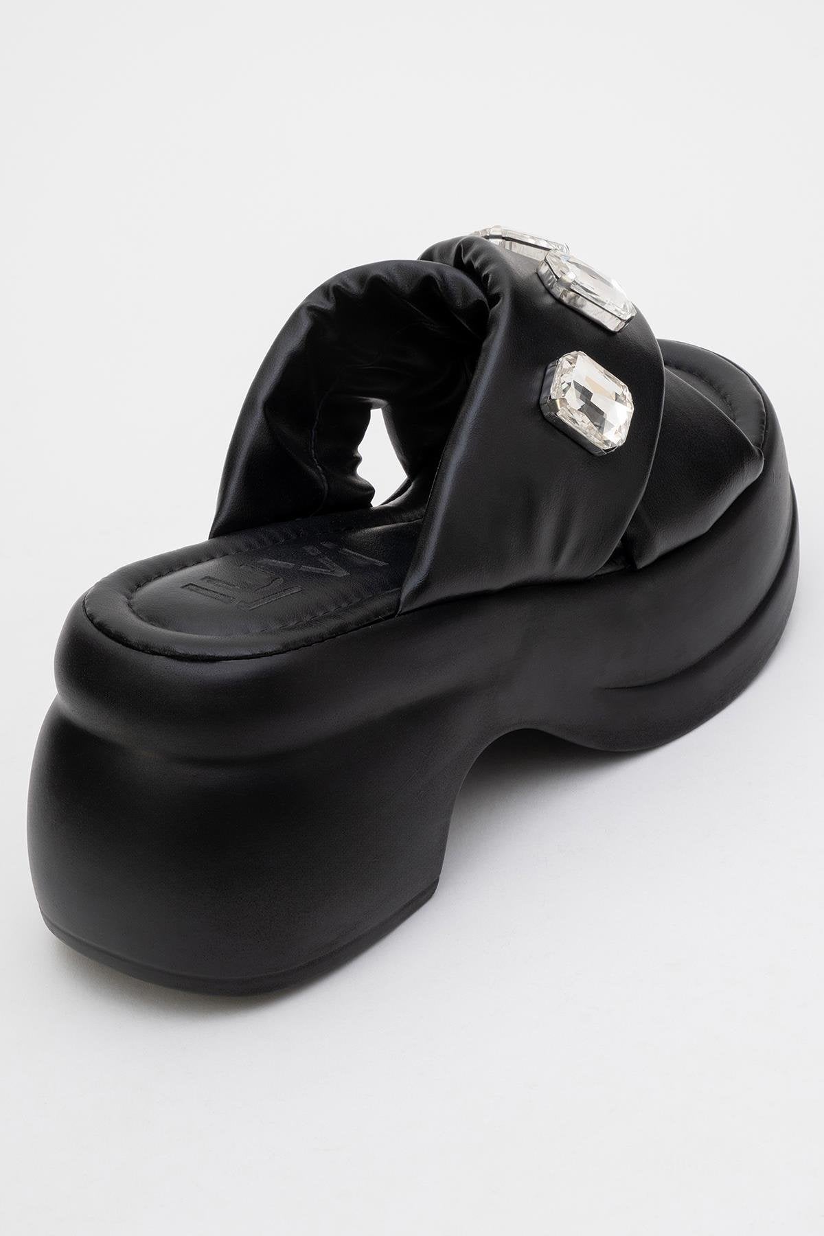 Giev - Black Jeweled Platform Slide (Women)