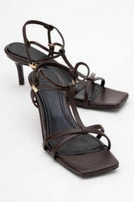 Gibson Brown Square‑Toe Stiletto Sandal (Women)