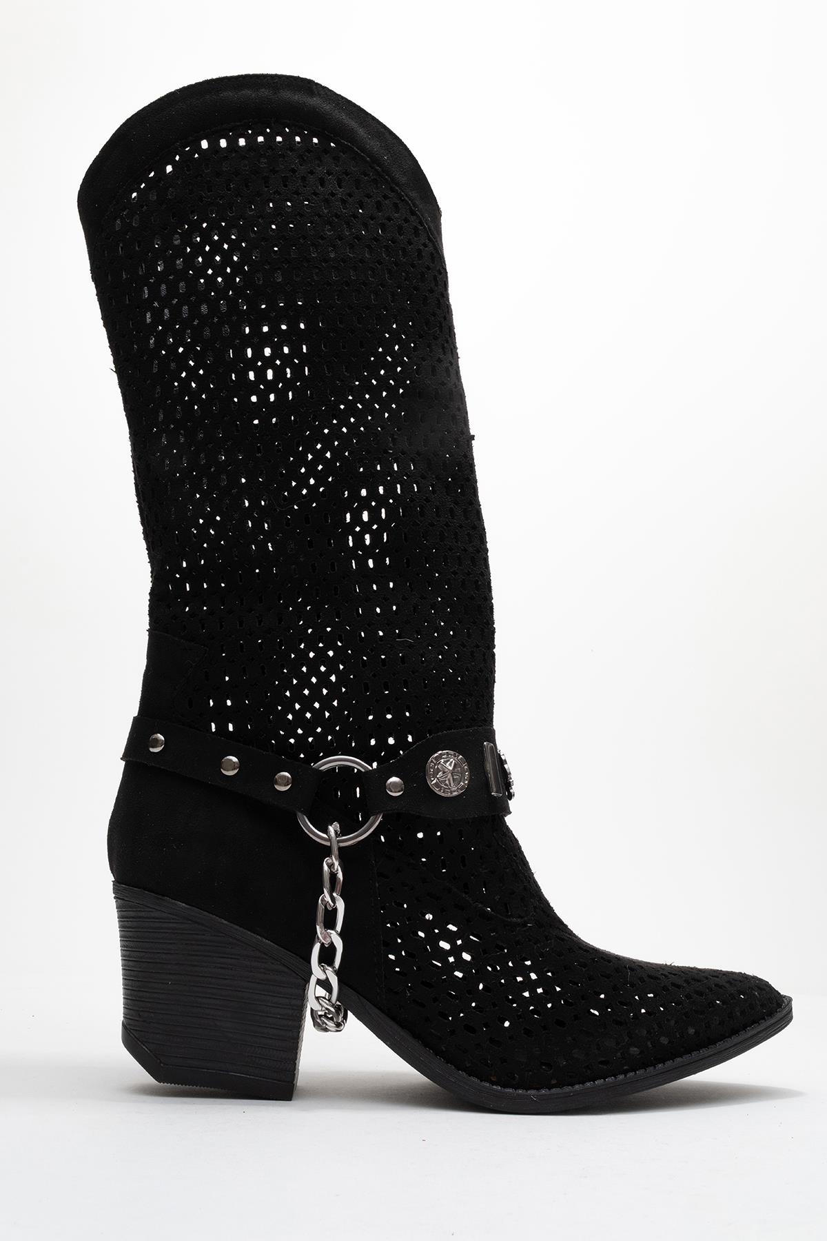 Liza Black Block Heel Western Boot (Women)