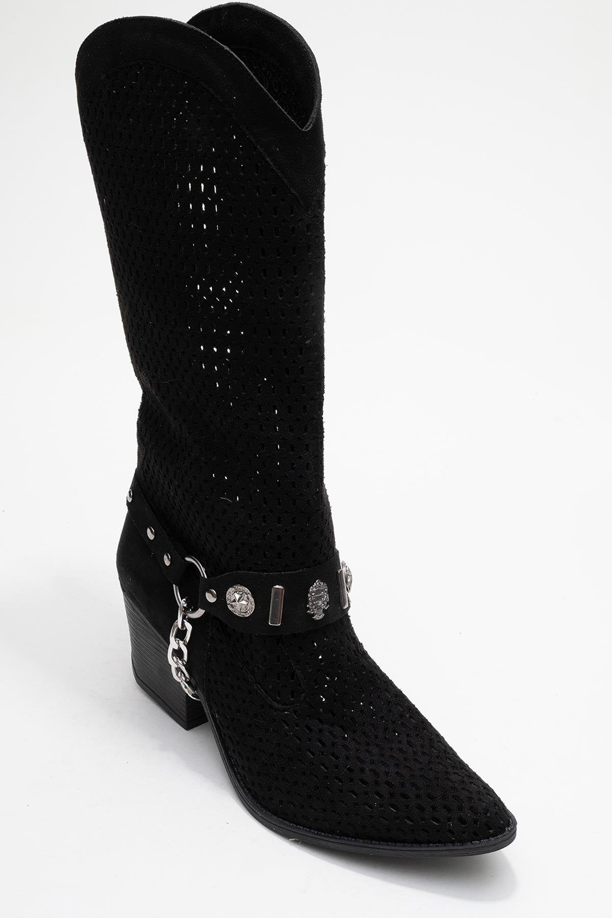 Liza Black Block Heel Western Boot (Women)