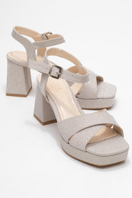Lisbon - Gold Glitter Cross-Strap Platform Heel (Women)