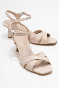 Melin - Beige Cross-Strap Stiletto Heel (Women)