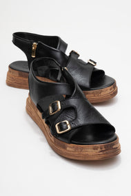 Levine Black Leather Buckled Side-Zip Sandal (Women)