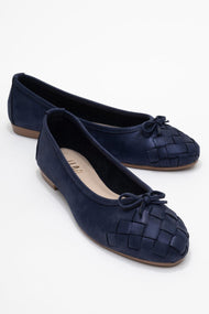 03 - Navy Glitter Genuine Leather Ballet Flat (Women)