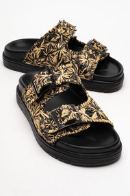 Milana Black Leather Double‑Strap Slide (Women)