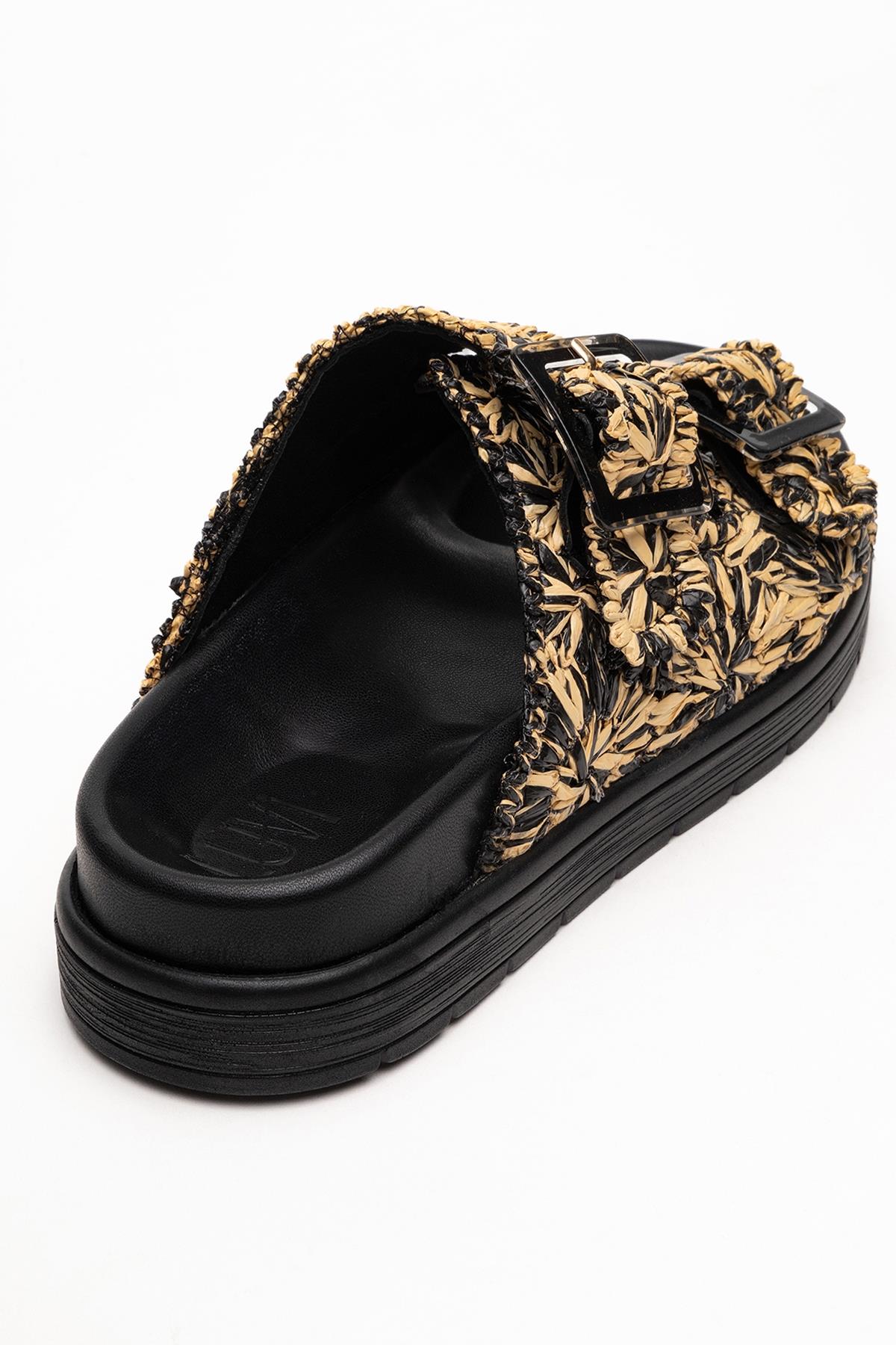 Milana Black Leather Double‑Strap Slide (Women)