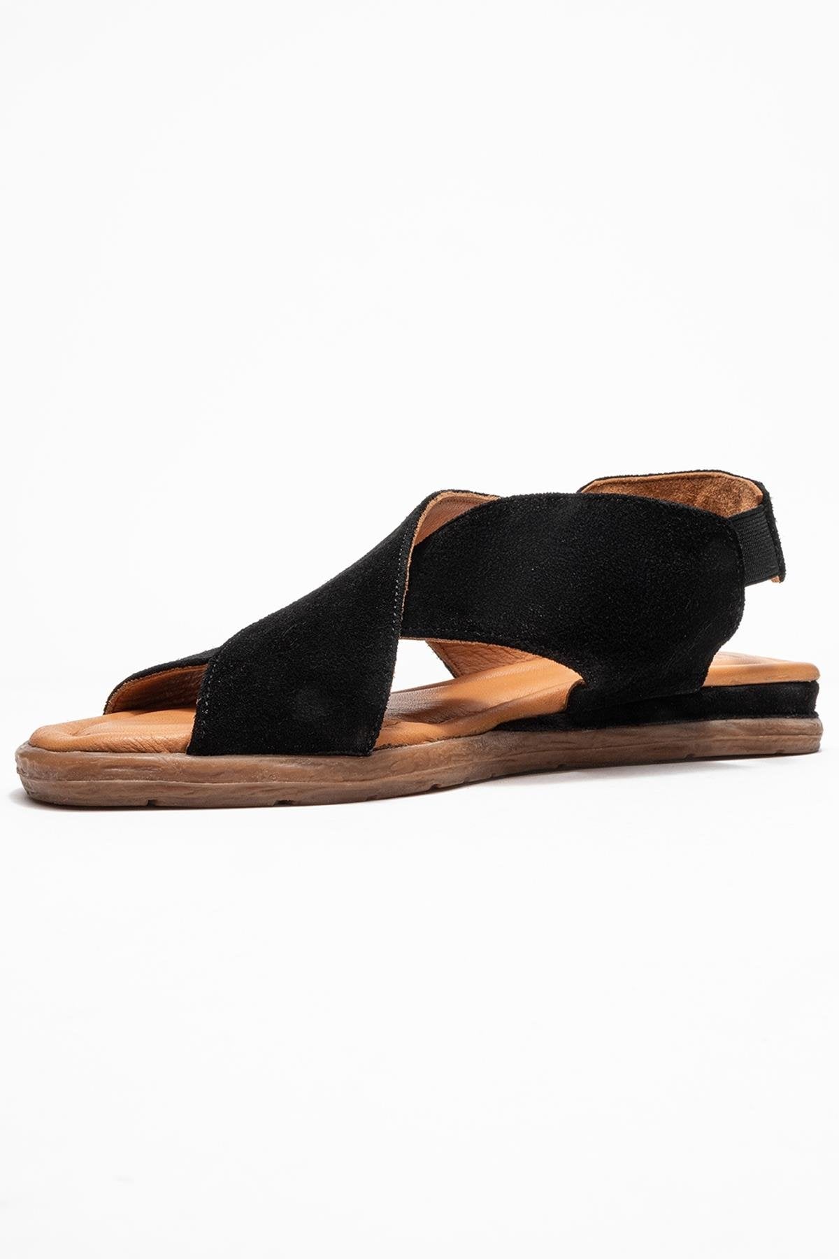 706 - Black Suede Genuine Leather Sandal (Women)