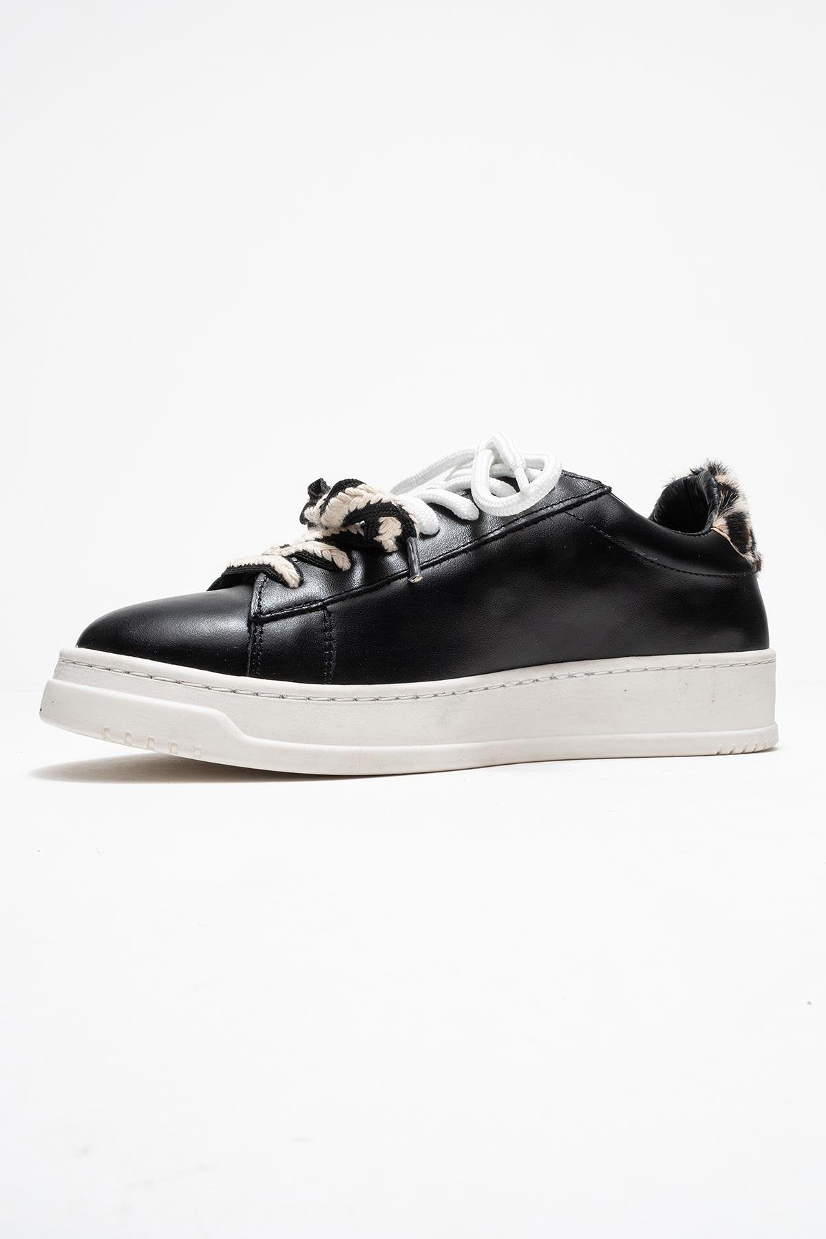 Warron - Black Patterned Genuine Leather Sneaker (Women)