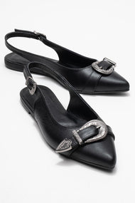 Dorothy - Black Genuine Leather Buckle Pointed Toe Sandal (Women)
