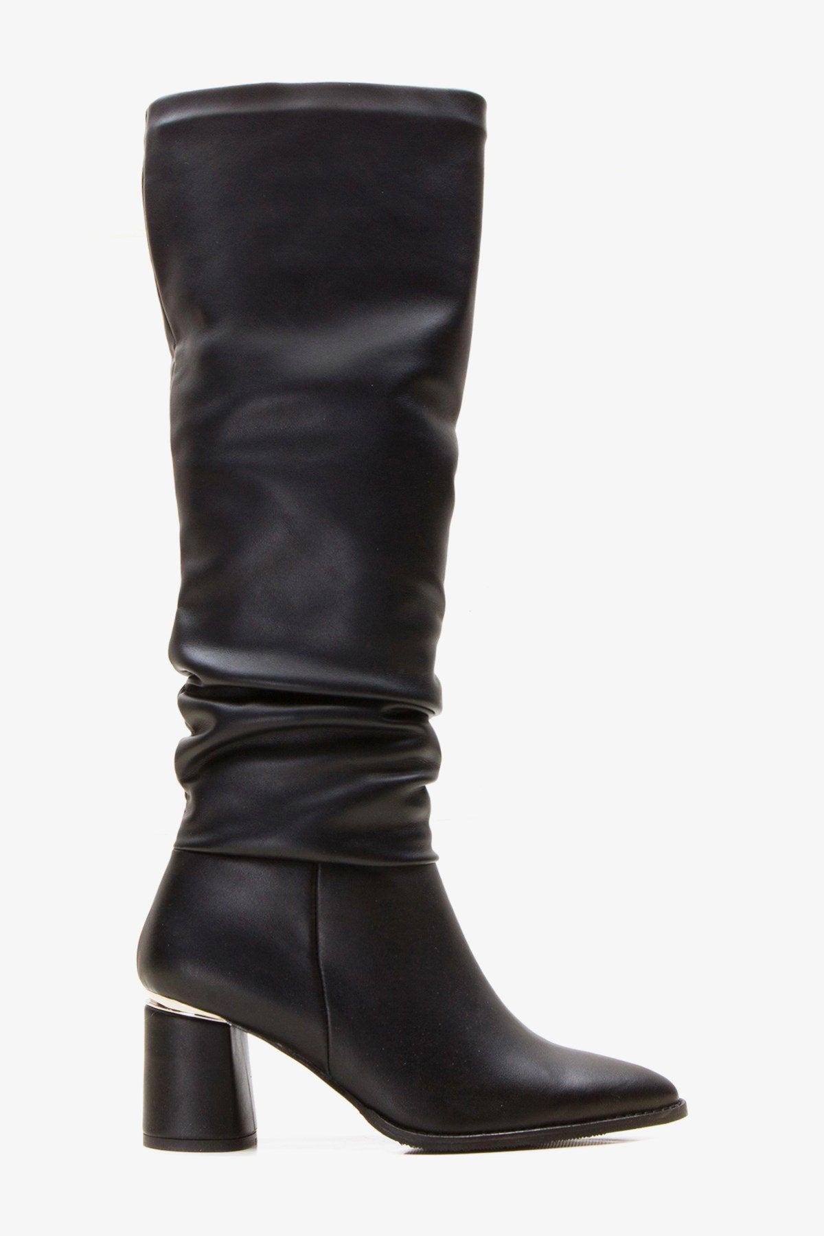 120 - Black Gusseted Block Heel Boot (Women)