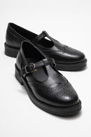 Janney - Black Genuine Leather Strap Loafer (Women)